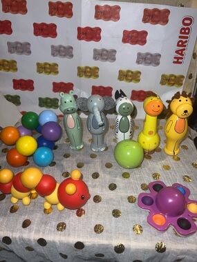 Wooden Animal Push Toys Set - Green, Gray, Yellow